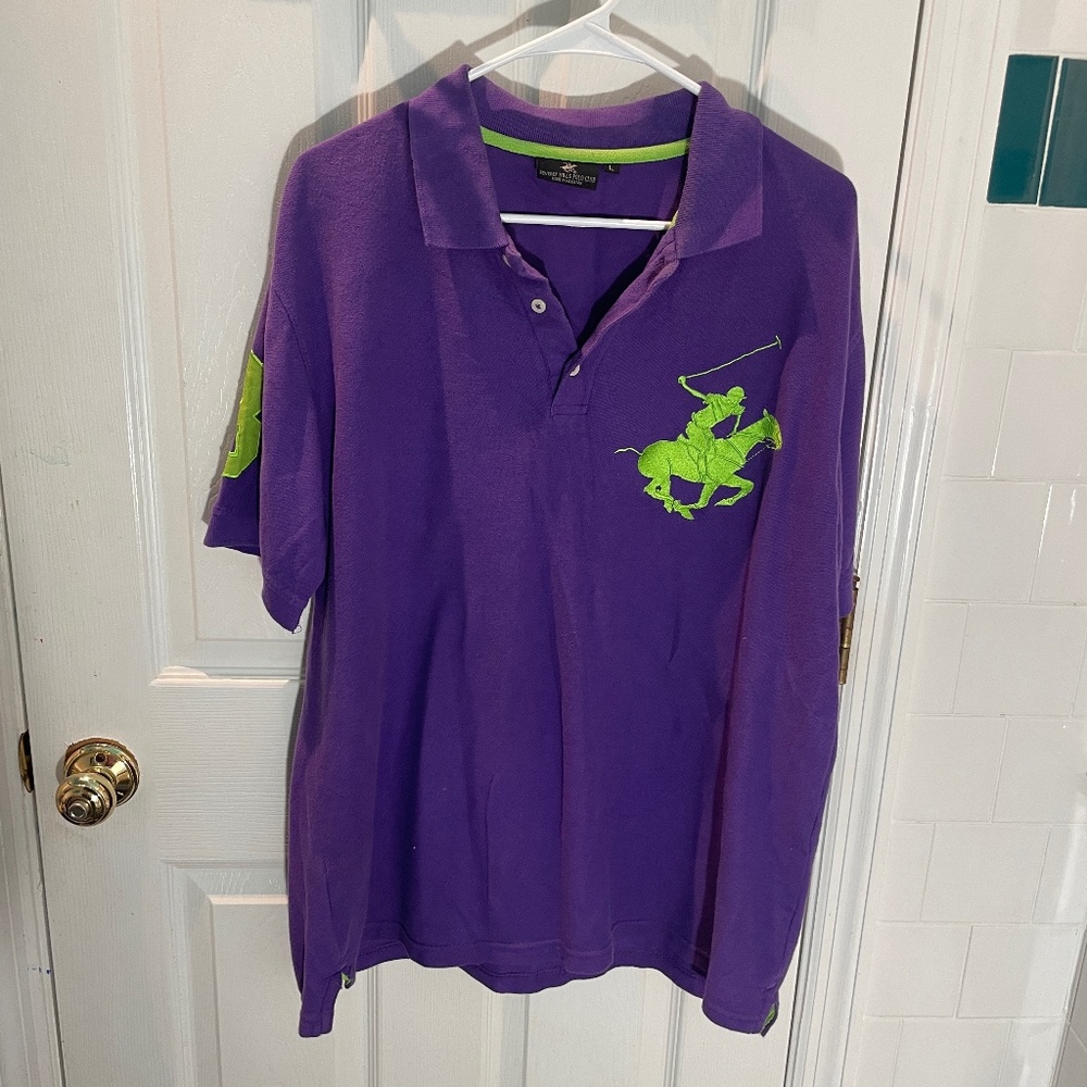 Beverly Hills Polo Club L Purple and Green Polo